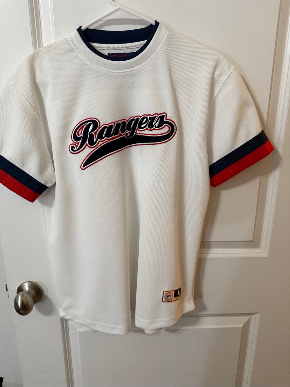 Rangers White Kids LShort-Sleeve Jersey with Red & Navy Trim
